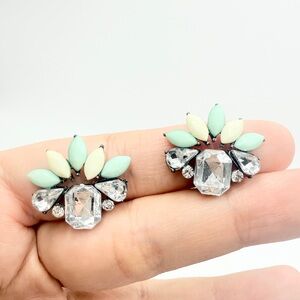Mint Green & Clear Crystal Floral Stud Earrings
